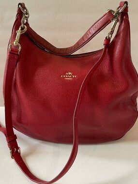 COACH Red Leather Shoulder Hobo with Gold Hardware